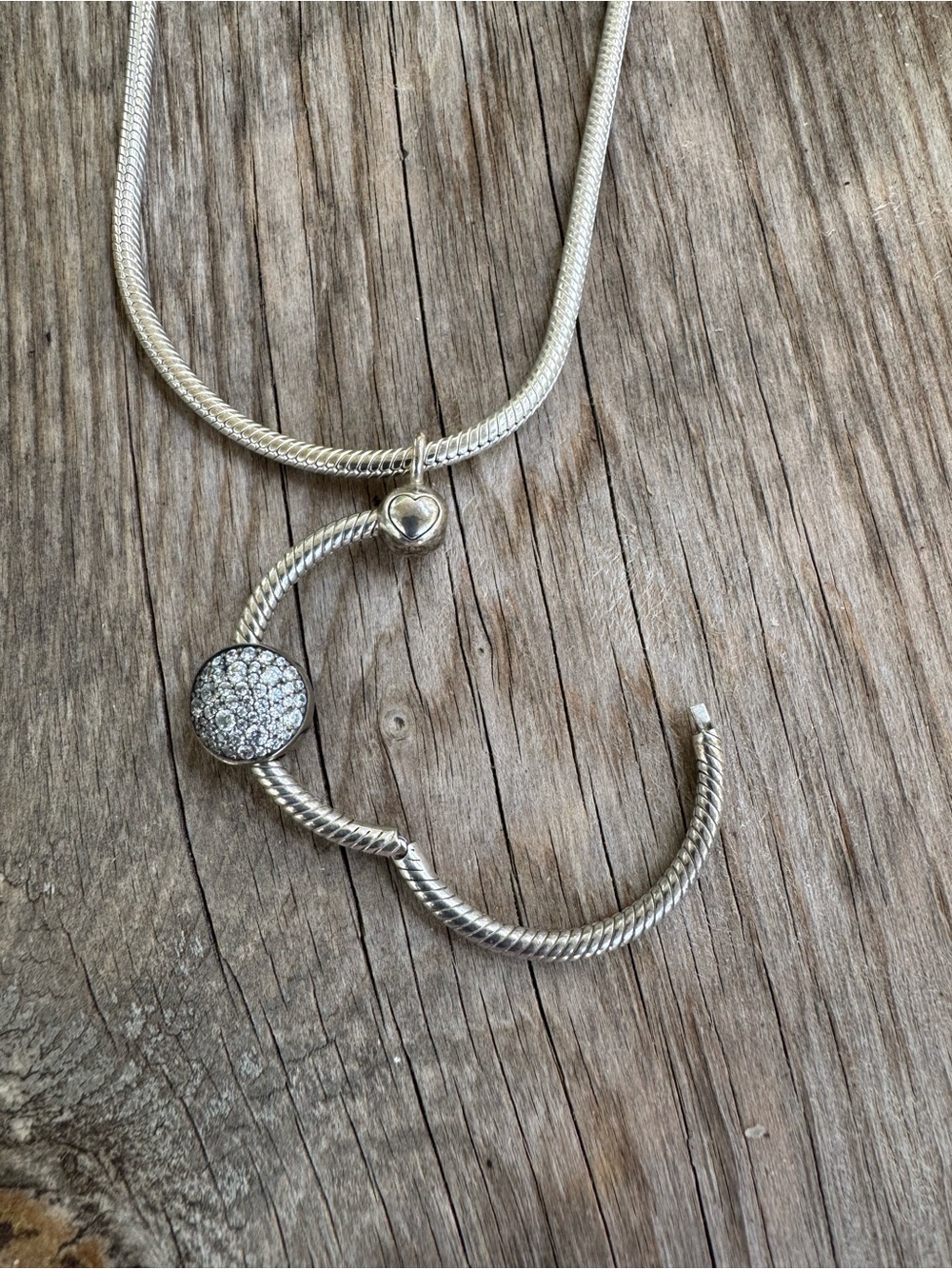 Pandora Silver Necklace with Pandora Circular Hoop Charm Holder. - Picture 2 of 6